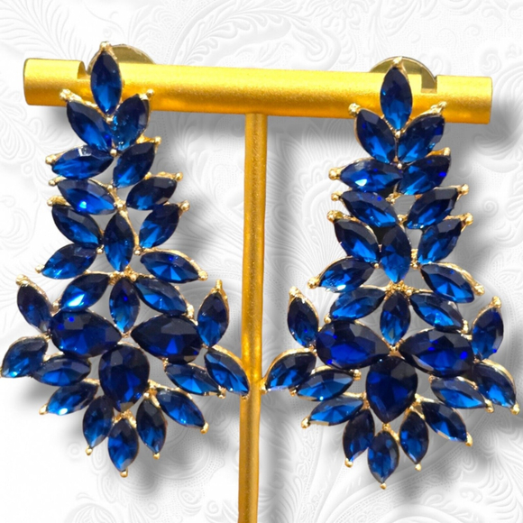 Rhinestone Chandelier Earrings Crystal 2.9 inch Blue - Picture 5 of 6